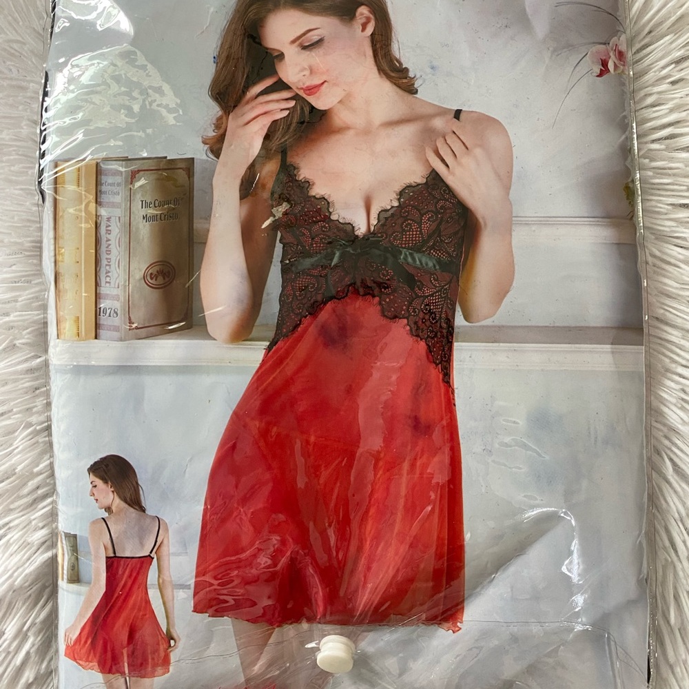 Contrast Lace Patchwork sexy, Nightwear Mesh dress in one size